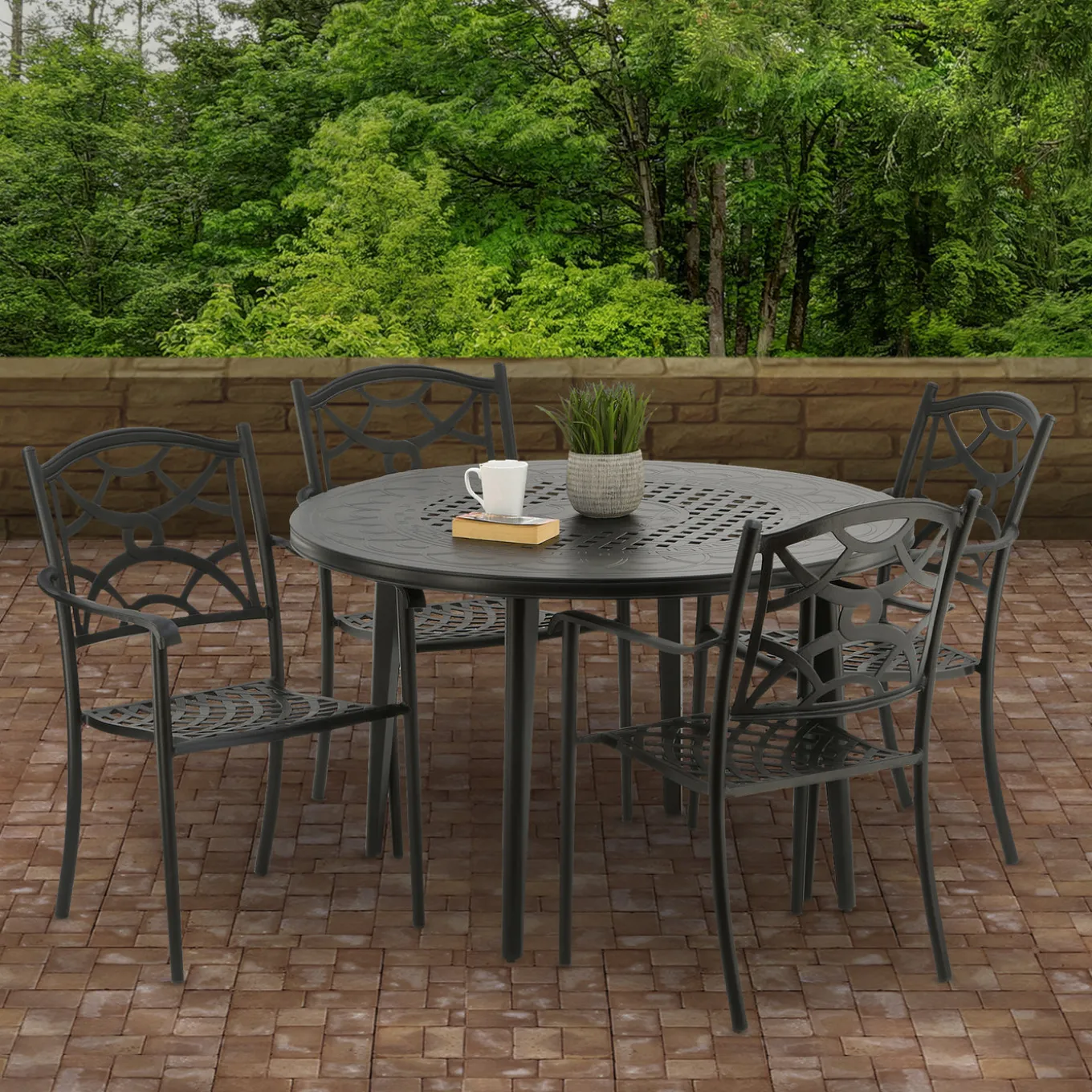 48 in. All Weather Round Dining Table, Black Finish, Cast Aluminum, Darby Collection