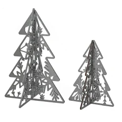 10 in. and 7 in. Silver Christmas Trees Table Decor, Lightweight Wood, Set of 2