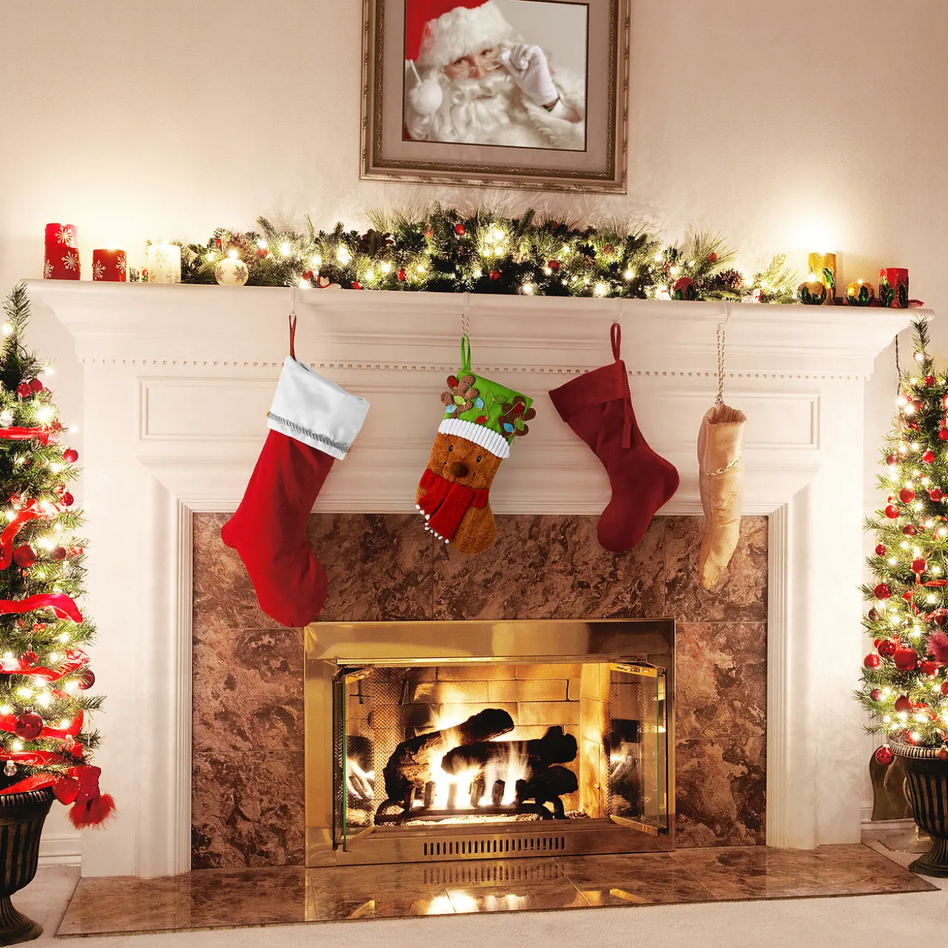 20 in. Be Merry Collection Novelty Teddy Bear Christmas Stocking, Red Scarf and Green Hat