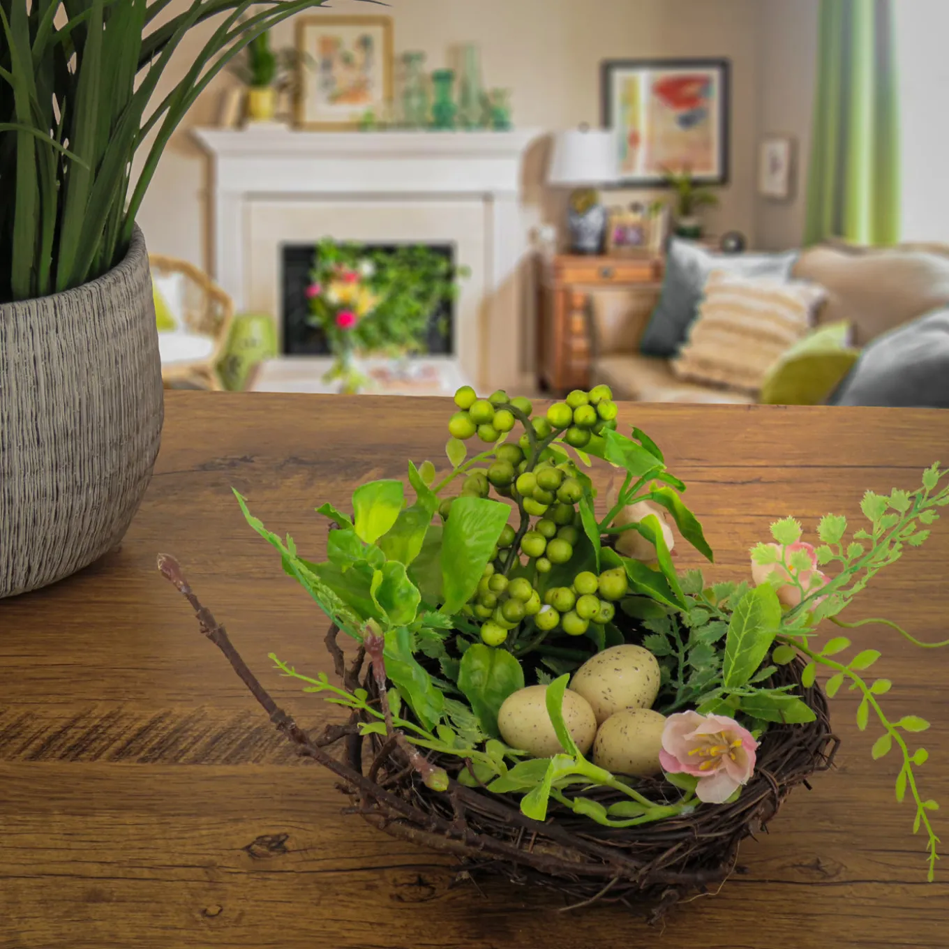 6 in. Blossom Bird's Nest Table Decoration Decorated with Easter Eggs