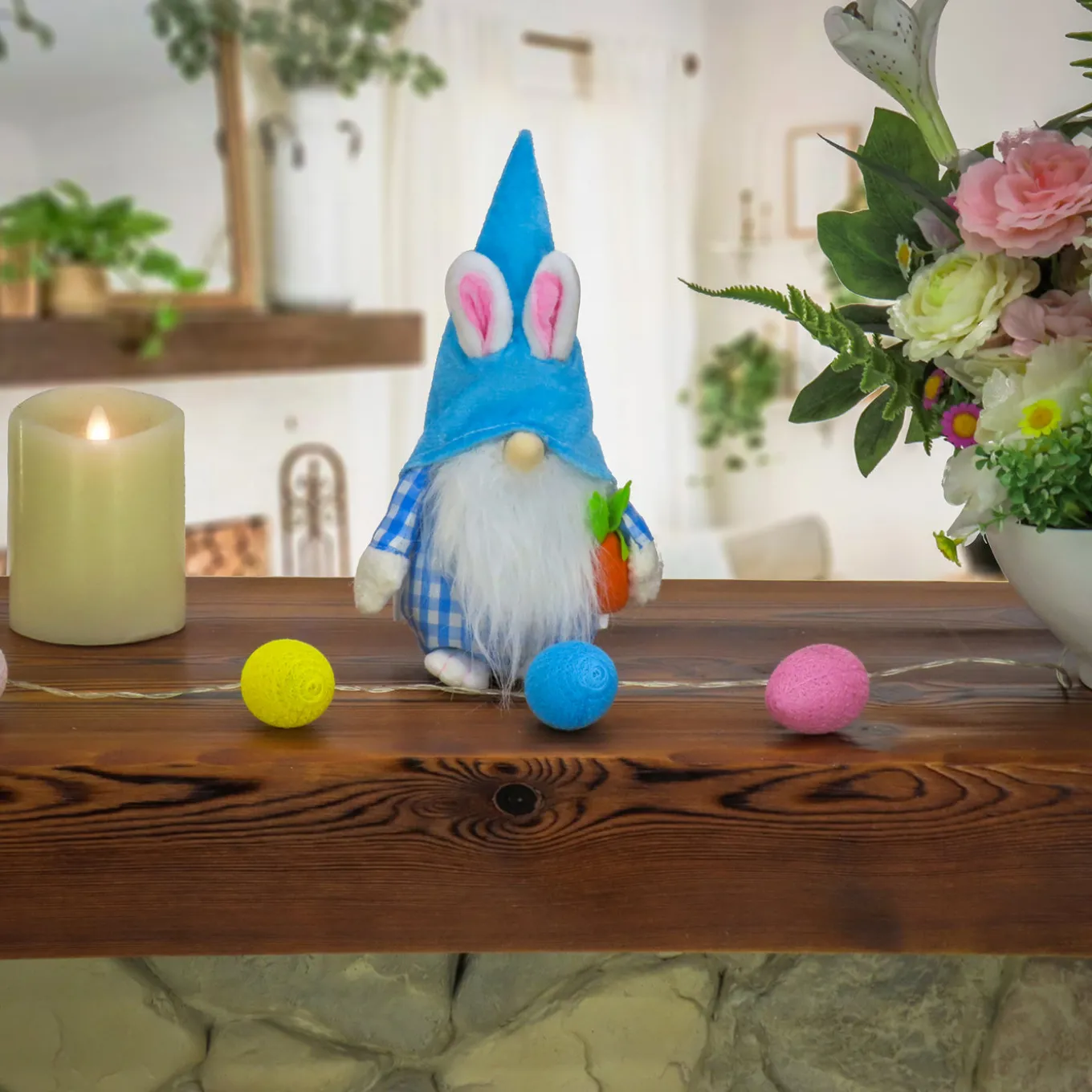 11 in. Blue Easter Bunny Gnome Table Decoration