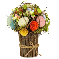 8 in. Bright Floral Bundle Decorated with Pastel Easter Eggs and Assorted Flowers