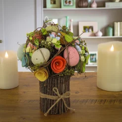 8 in. Bright Floral Bundle Decorated with Pastel Easter Eggs and Assorted Flowers