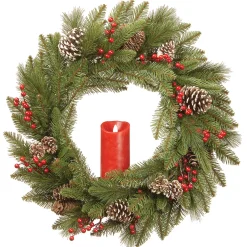24 in. Bristle Berry Wreath with Single Candle