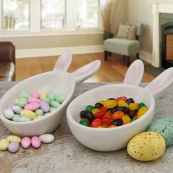 3 in. by 4 in. by 7 in. Easter Bunny Candy Dishes, White, Easter Collection, Set of 2