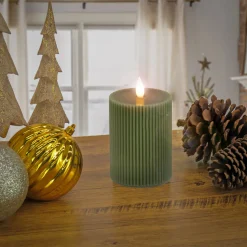 4 in. by 6 in. HGTV Home Collection Flameless Georgetown Pillar Candle, Dk Green