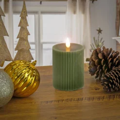 5 in. by 7 in. HGTV Home Collection Flameless Georgetown Pillar Candle, Dk Green