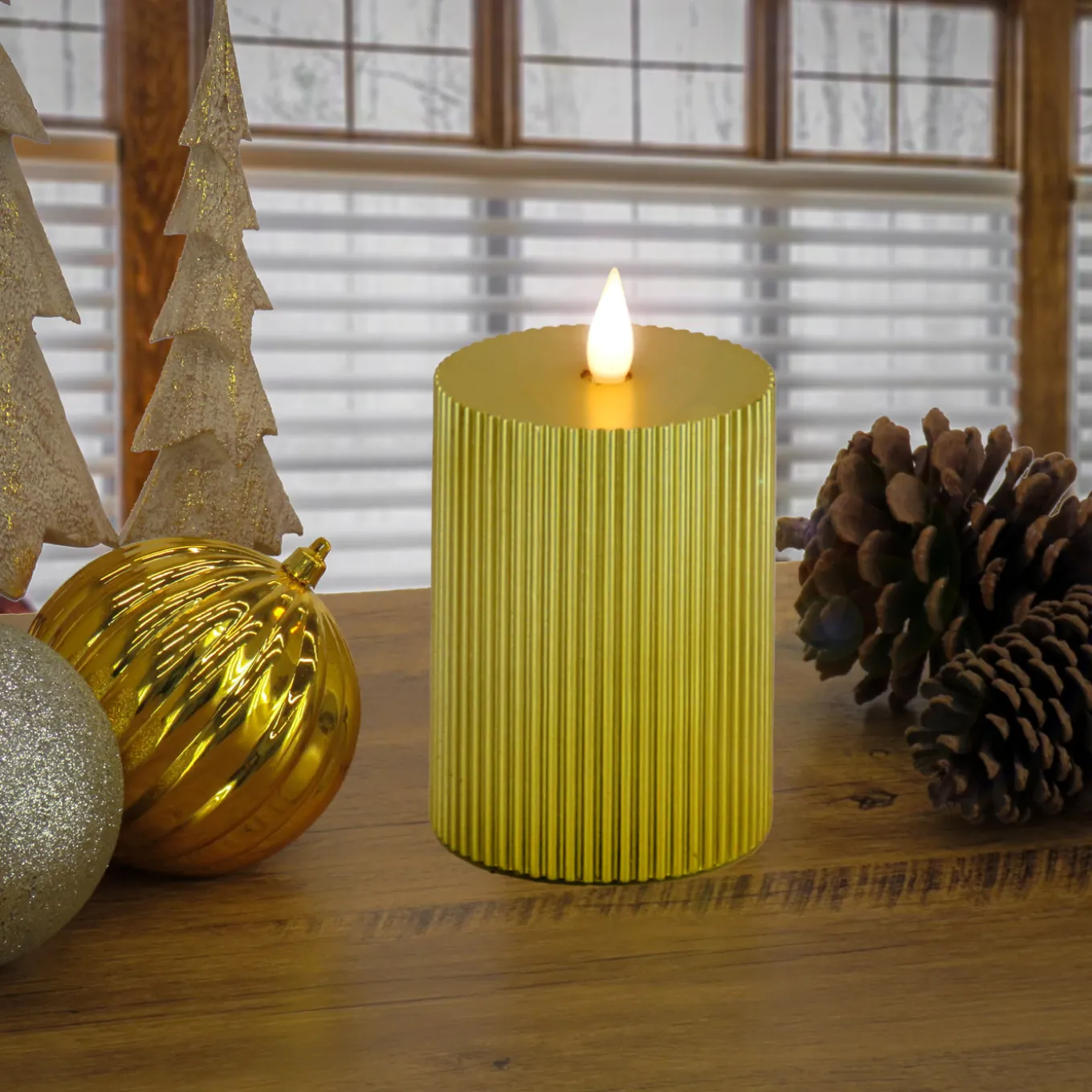 4 in. by 10 in. HGTV Home Collection Flameless Georgetown Pillar Candle, Gold