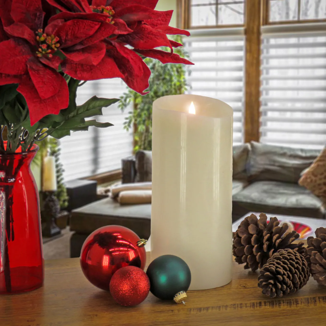 5 in. by 11 in. HGTV Home Collection Flameless Heritage Pillar Candle, Ivory