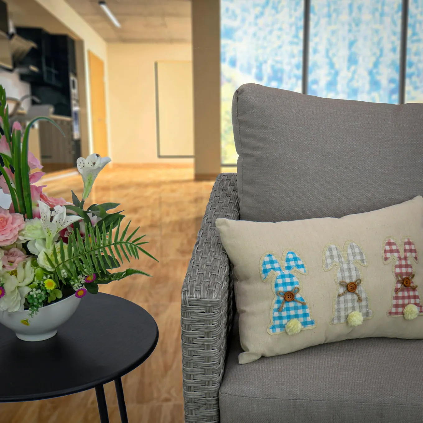 18 in. by 10 in. Plaid Easter Bunnies Decorative Pillow