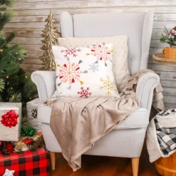 18 in. by 18 in.Velvet Snowflake Embroidery Pillow