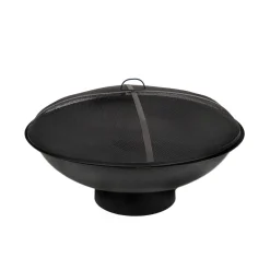 32 in. Cast Iron Outdoor Fire Pit Bowl with Black Screen Cover