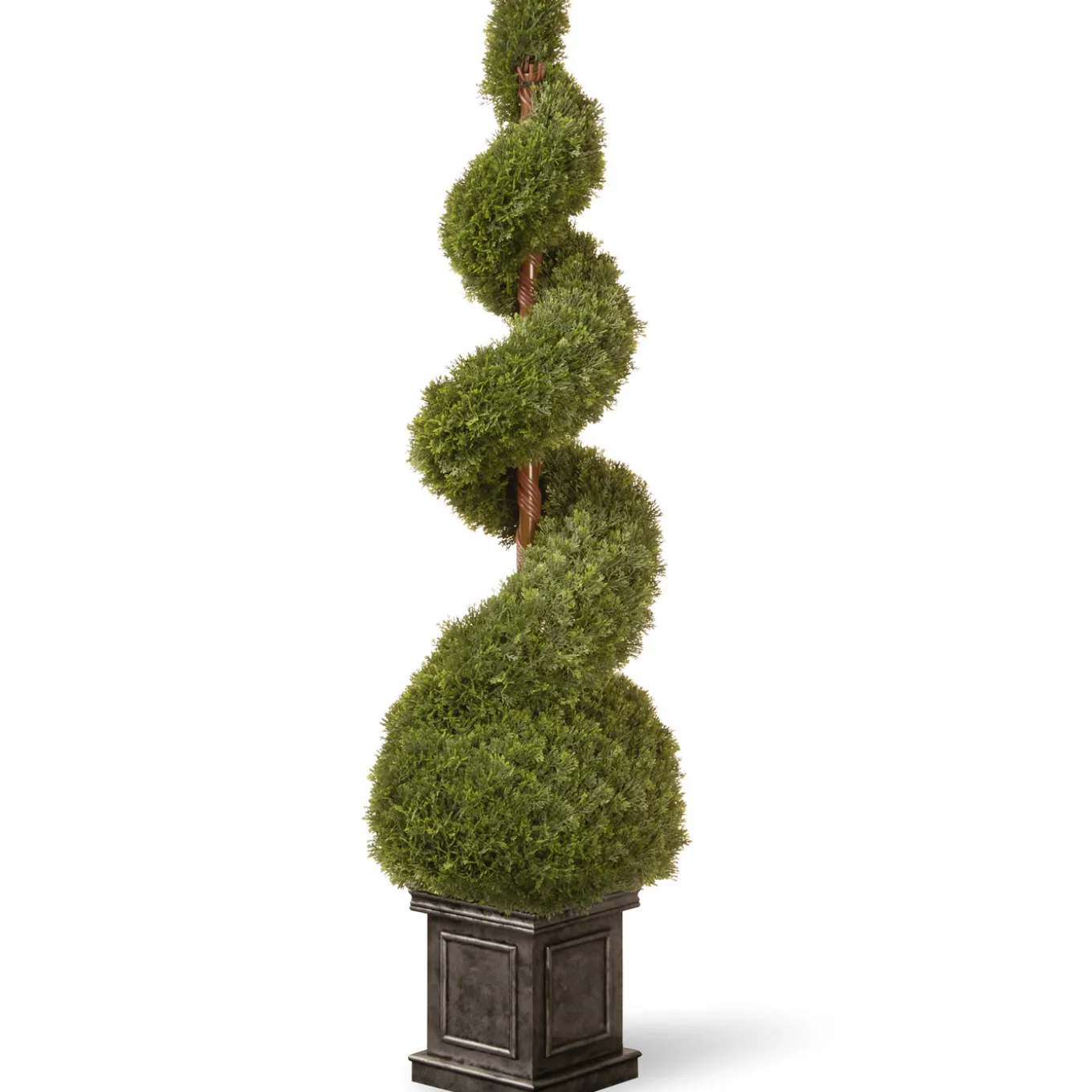 48 in. Cedar Spiral Topiary Tree with Ball in a Black Square Pot