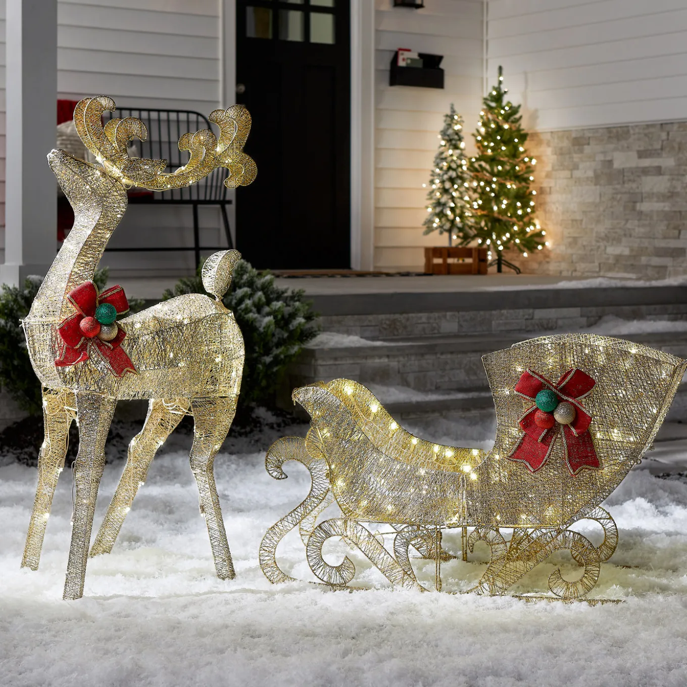 48 in. Champagne Reindeer Pulling 38 in. Sleigh