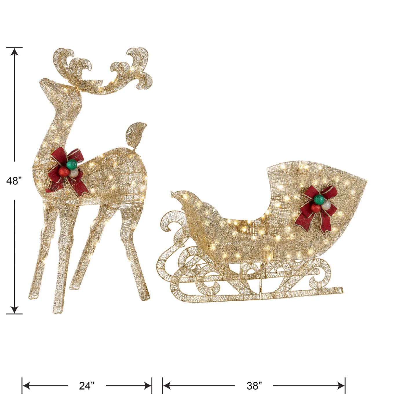 48 in. Champagne Reindeer Pulling 38 in. Sleigh