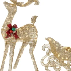 48 in. Champagne Reindeer Pulling 38 in. Sleigh