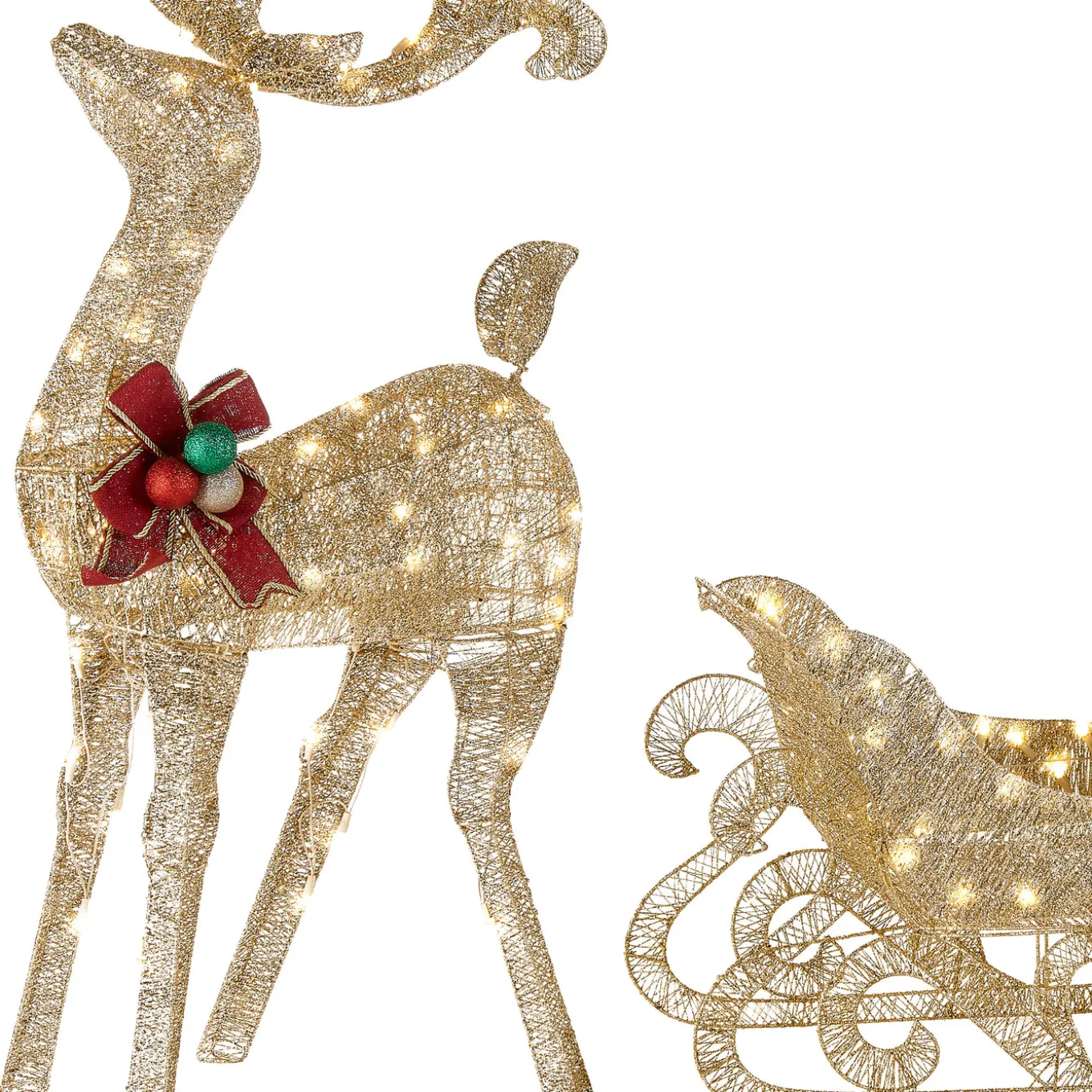 48 in. Champagne Reindeer Pulling 38 in. Sleigh