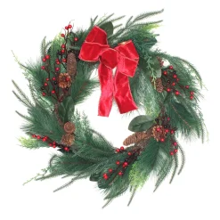 26 in. Christmas Mixed Pine Wreath with Red Bow