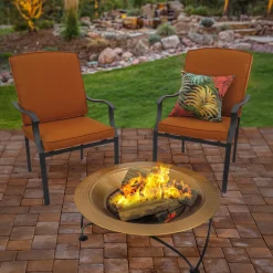 33 in. Copper Finish Hammered Steel Outdoor Fire Pit with Black Stand, Cover, Fire Poker