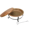 30 in. Copper Finish Hammered Steel Outdoor Fire Pit with Black Stand, Fire Poker and Copper Cover