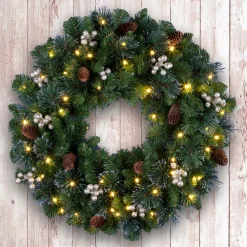24 in. Crestwood Gold Spruce Wreath with Clear Lights