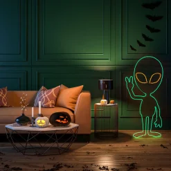40 in. 2D Alien with Neon Green and Orange LED Lights