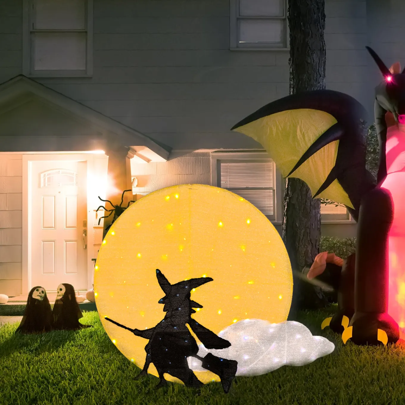 35 in. 2D Tinsel Witch on Broomstick with LED Lights