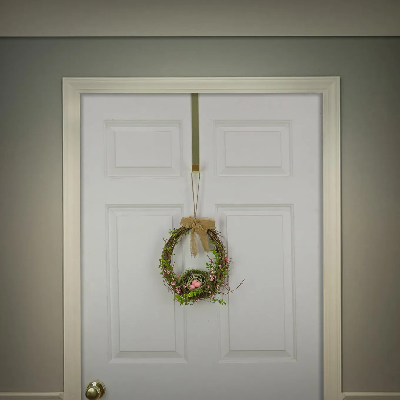 11 in. Easter Bird's Nest Hanging Wall Decoration Decorated with Leafy Greens and Pastel Eggs