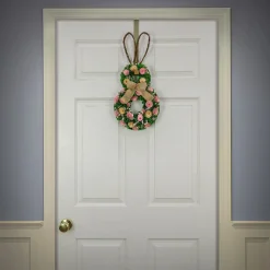 20 in. Easter Bunny Hanging Silhouette Decorated with Green, Pink and Yellow Flowers