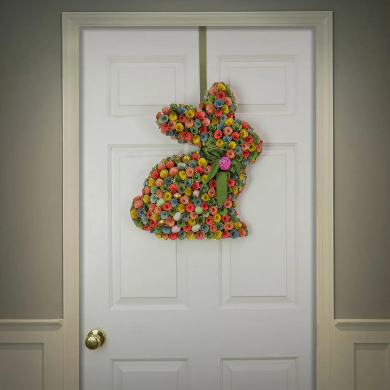 18 in. Easter Bunny Hanging Silhouette Decorated with Colorful Flower Blooms
