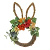 17 in. Easter Bunny Shaped Hanging Wreath Decorated with Colorful Flower Blooms, Berry Clusters, Leafy Greens