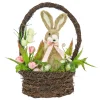 17 in. Easter Bunny Sitting in Basket of Flowers Table Decoration