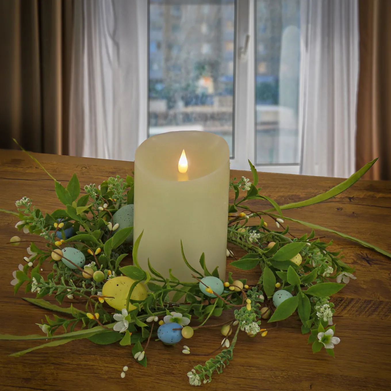 6 in. Easter Candle Ring Decorated with Pastel Eggs and Mini Flowers