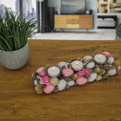 16 in. Easter Candleholder Table Decoration Decorated with Pastel Eggs and Flower Blooms