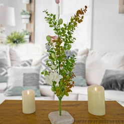 24 in. Easter Decorative Tree Decorated with Pastel Eggs and Flower Blooms, and Wooden Block Base