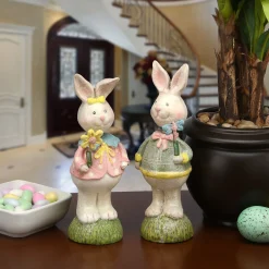 8 in. Easter Mr. & Mrs. Rabbit Couple Table Decoration