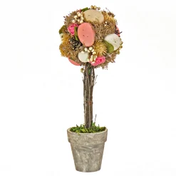 14 in. Easter Single Ball Topiary Potted Plant Decorated with Pastel Eggs