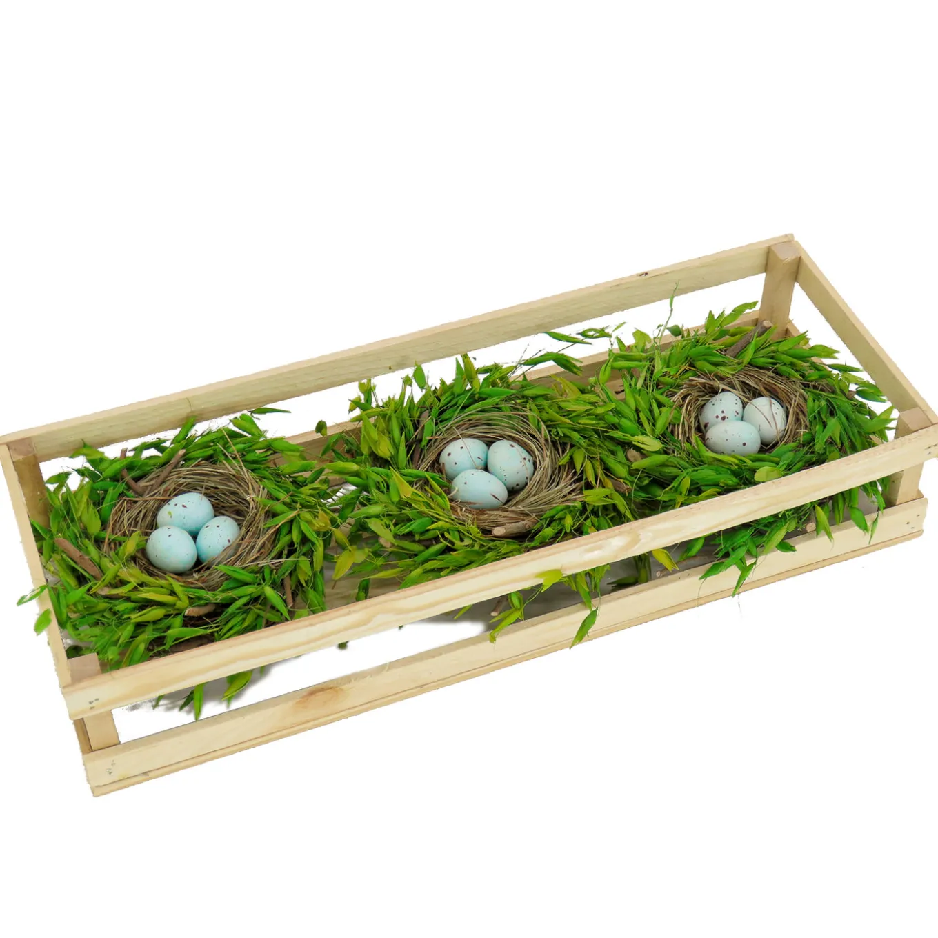 17 in. Easter Triple Nest Table Decoration Decorated with Pastel Eggs, and Wooden Box