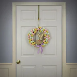 16 in. Easter Wreath Decorated with Pastel Eggs and Bunny