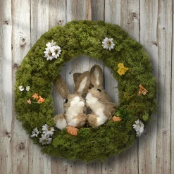 15 in. Easter Wreath Decorated with Flower Blooms, Rabbits