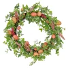 22 in. Easter Wreath Decorated with Pink Pastel Eggs, Pink Flowers, Leafy Greens