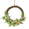 16 in. Easter Wreath Decorated with Pastel Eggs, Fern Fronds, Flower Blooms