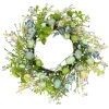 20 in. Easter Wreath Decorated with Blue Flower Blooms, Pastel Eggs