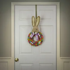 24 in. Easter Wreath Decorated with Colorful Flower Blooms, Pastel Eggs, Bunny Head