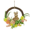 16 in. Easter Wreath Decorated with Pastel Flower Blooms, Bunny, Leafy Greens