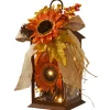 12 in. Fall Lantern with LED Lights, Filled with Sunflower Blooms, Leaves, Pinecones, Berry Clusters