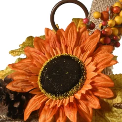 12 in. Fall Lantern with LED Lights, Filled with Sunflower Blooms, Leaves, Pinecones, Berry Clusters