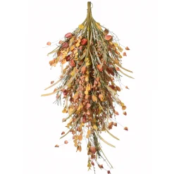 30 in. Fall Teardrop Decoration with Seed Stalks, Straw Fronds, Assorted Leaves