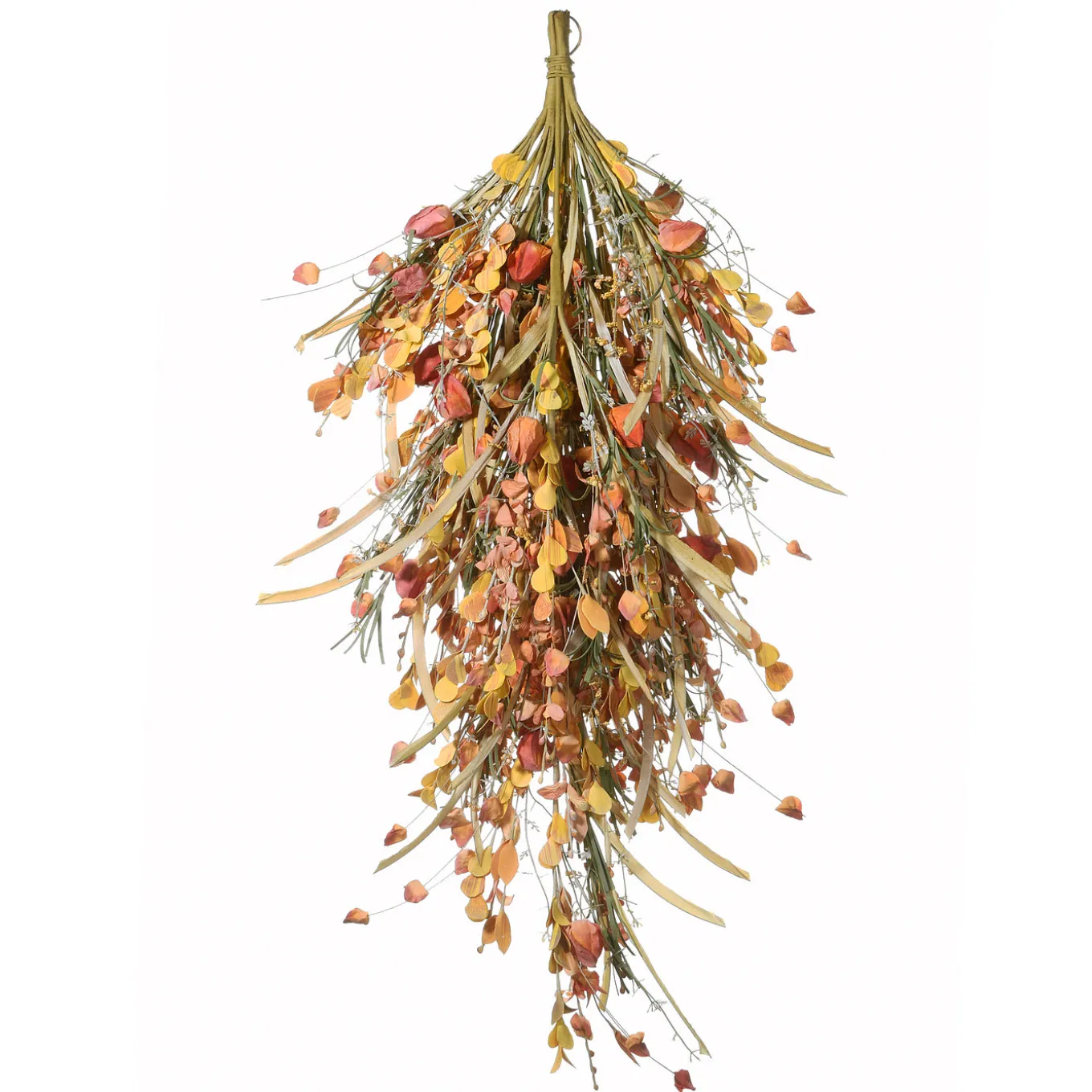 30 in. Fall Teardrop Decoration with Seed Stalks, Straw Fronds, Assorted Leaves