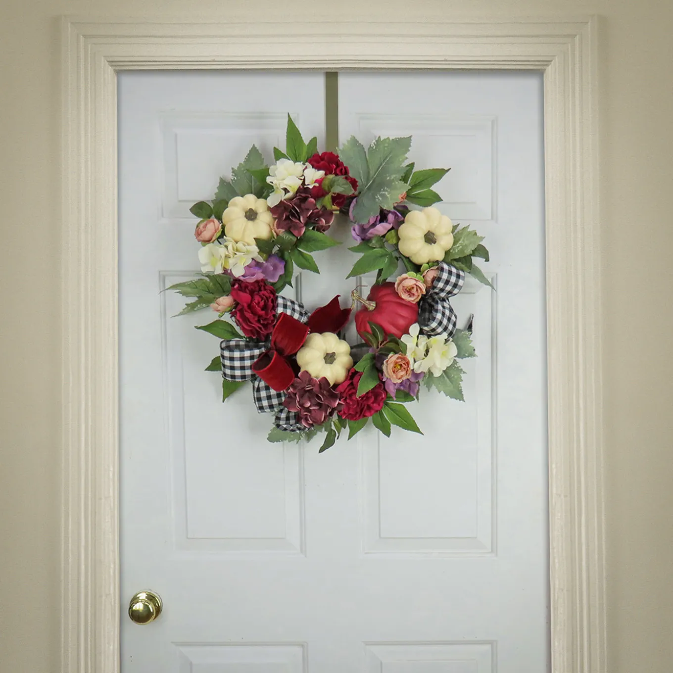 22 in. Fall Wreath with Peony, Pumpkin and Bow